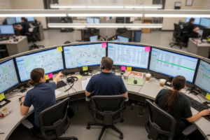 EMS dispatchers monitoring real-time ambulance deployment