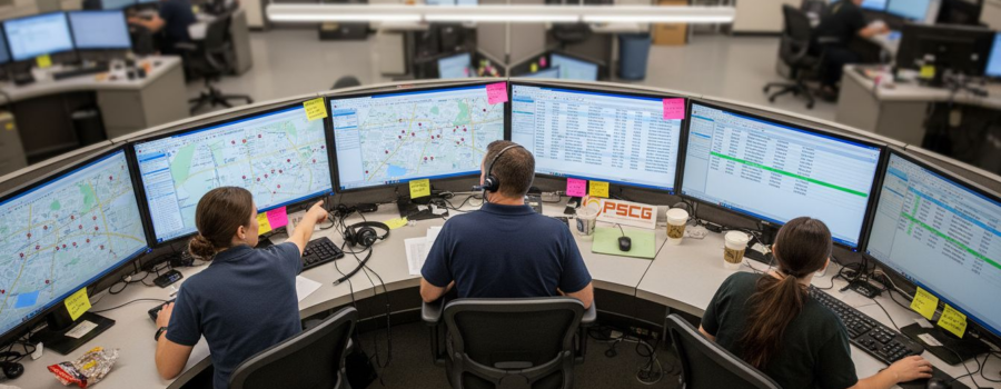 EMS dispatchers monitoring real-time ambulance deployment
