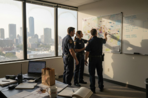 EMS team reviewing public safety service map