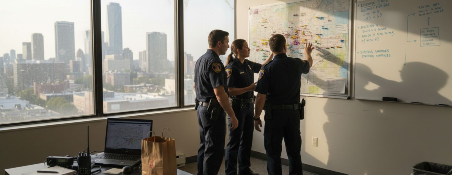 EMS team reviewing public safety service map