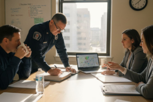 EMS chief leading strategy meeting in office