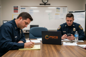 EMS managers reviewing operational risk checklist