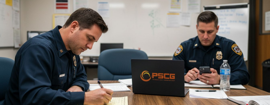 EMS managers reviewing operational risk checklist