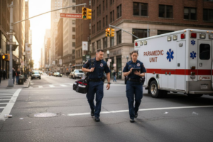 EMS paramedics respond at city intersection