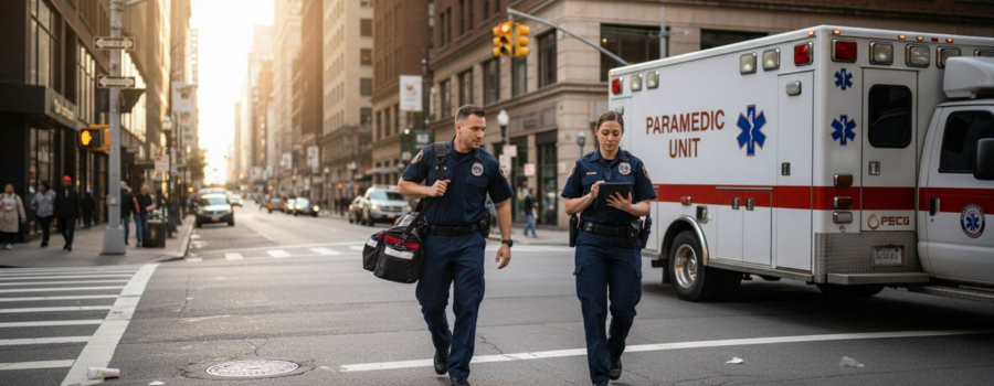EMS paramedics respond at city intersection