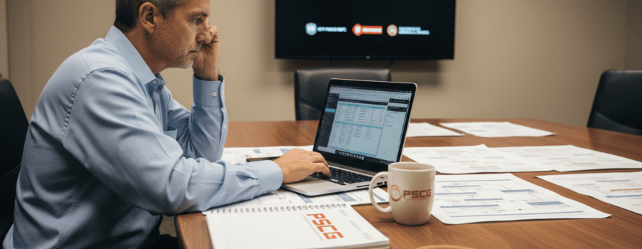 Coordinator reviewing integration charts in operations center