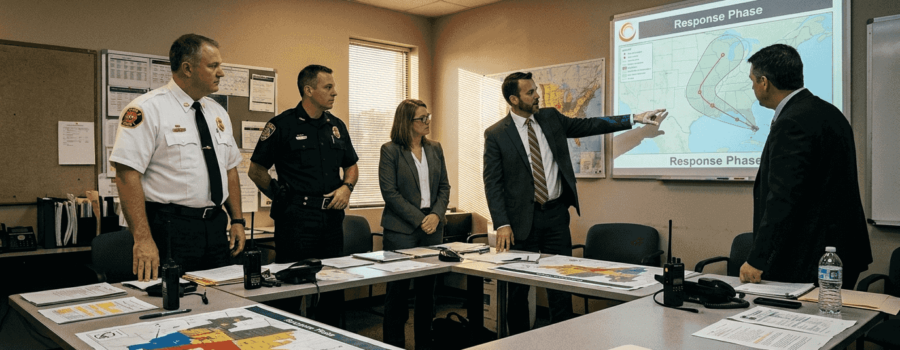 Team coordinating in emergency operations center