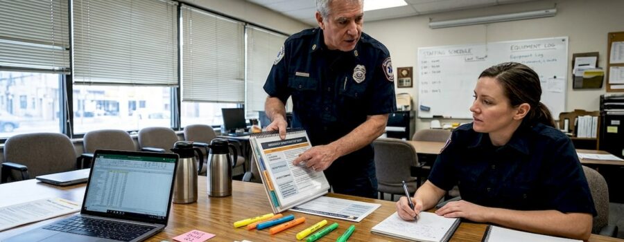 EMS supervisor reviewing continuity plan with colleague