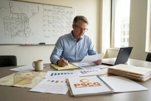 EMS coordinator reviewing strategic planning documents