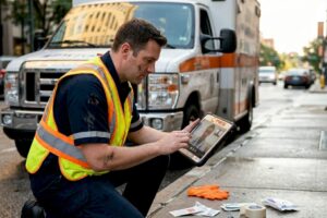 EMT consulting via tablet in street setting