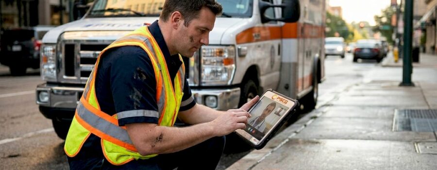 EMT consulting via tablet in street setting