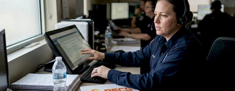 EMS dispatcher at work in office setting