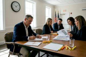 EMS consultant meeting with town leaders