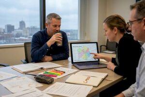 Team reviewing public safety communication plans