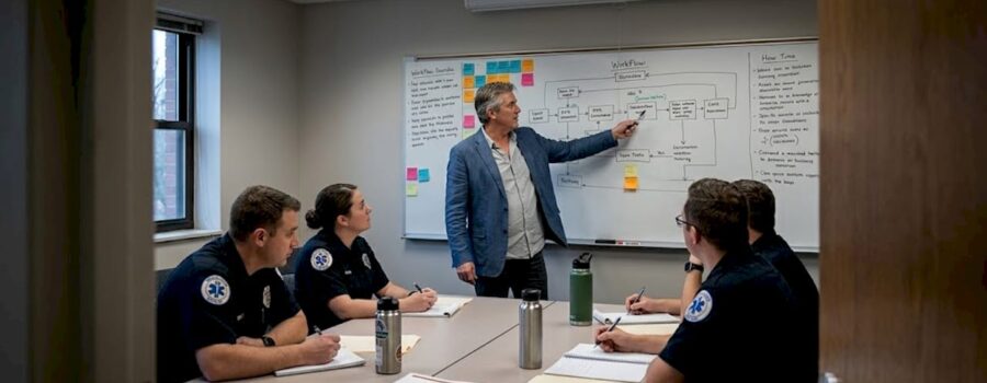 EMS consultant leads workflow discussion meeting