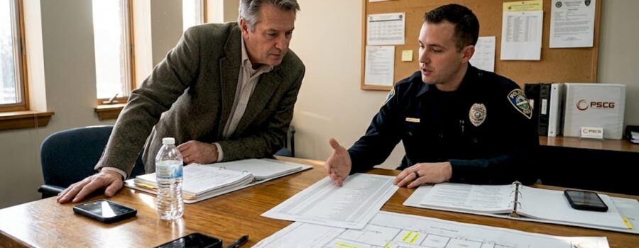 Police consultant and officer discuss call logs