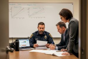 EMS leaders reviewing public safety plans together