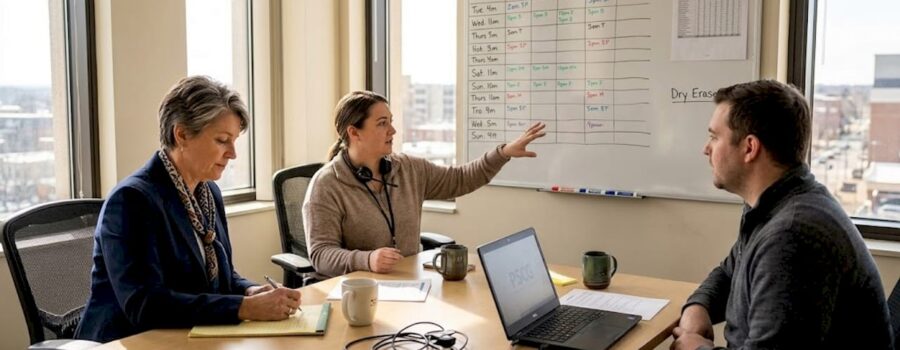 Consultant meeting with 911 dispatch supervisors