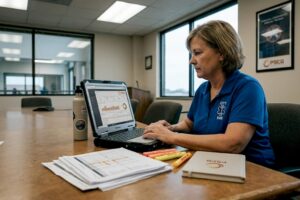 EMS administrator reviewing operational data