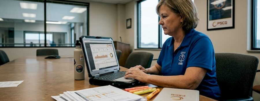 EMS administrator reviewing operational data