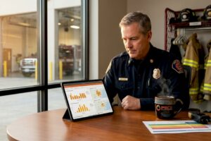 Fire chief inspecting department response data