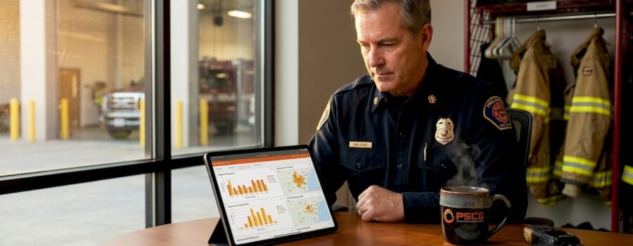 Fire chief inspecting department response data