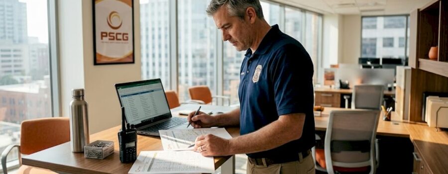 EMS supervisor reviewing budget in municipal office