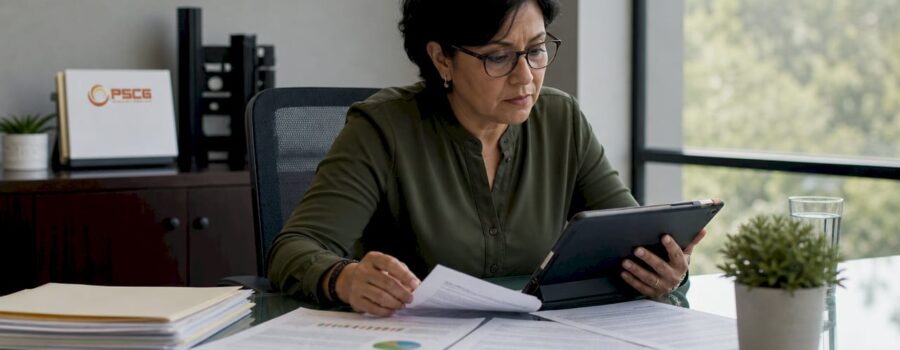 Woman reviewing public safety grant documents