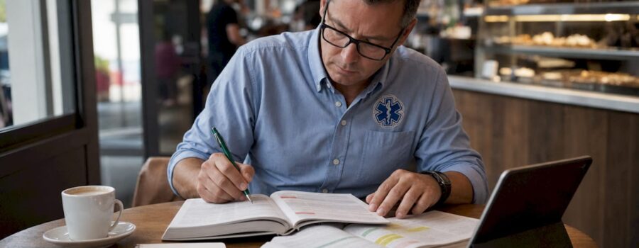 EMS medical director reviewing clinical protocols