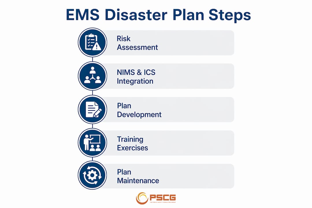 Infographic showing steps in EMS disaster planning process