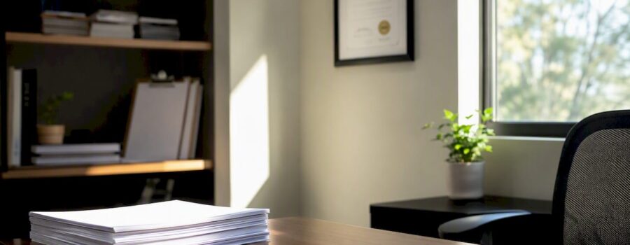 Close-up of EMS billing documents at desk