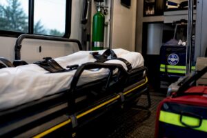 EMS ambulance interior with stretcher and equipment