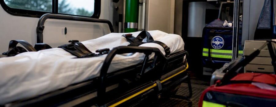 EMS ambulance interior with stretcher and equipment
