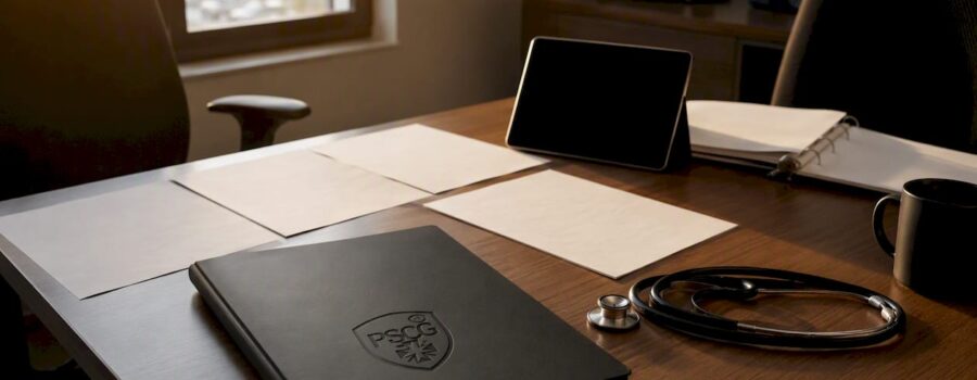 EMS protocol binder and tools on desk