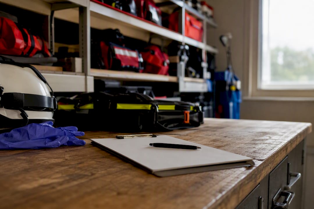 EMS station equipment with observation checklist and PSCG logo
