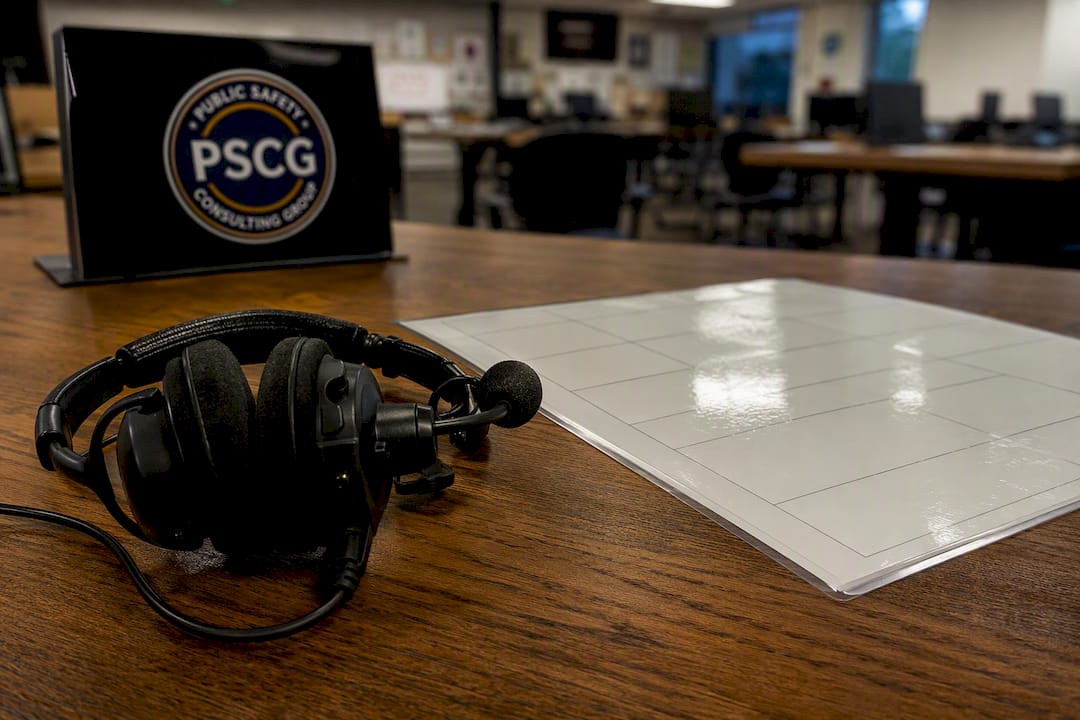 Radio headset and ICS roles chart on table