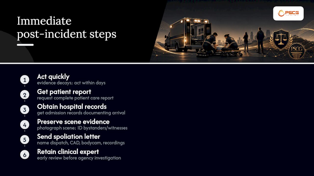Steps to Take Right After an Alleged Negligent EMS Incident — overview diagram