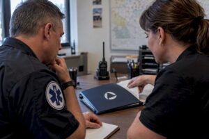 EMS leaders discussing coaching engagement
