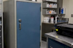 Locked medication cabinet in an EMS station