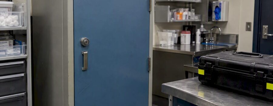 Locked medication cabinet in an EMS station