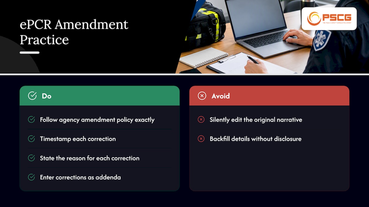 ePCR, NEMSIS Elements, Audit Trails, and Late Edits — overview diagram