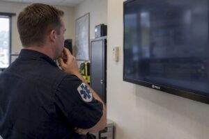 EMS supervisor reviewing a performance dashboard