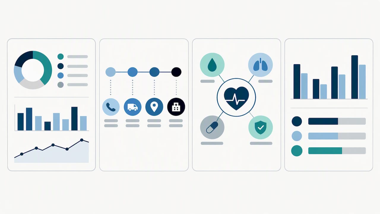 Four distinct EMS dashboard views shown together